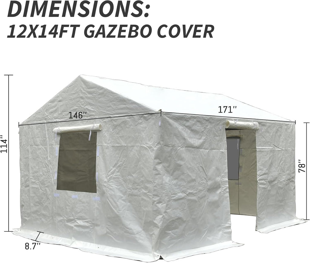 GOWE 12'x14' Gazebo Cover for Hardtop Gazebos, Outdoor Universal Winter Gazebo Cover with Sidewalls and Mesh Windows, All Season Waterproof Enclosed Gazebo Cover, White