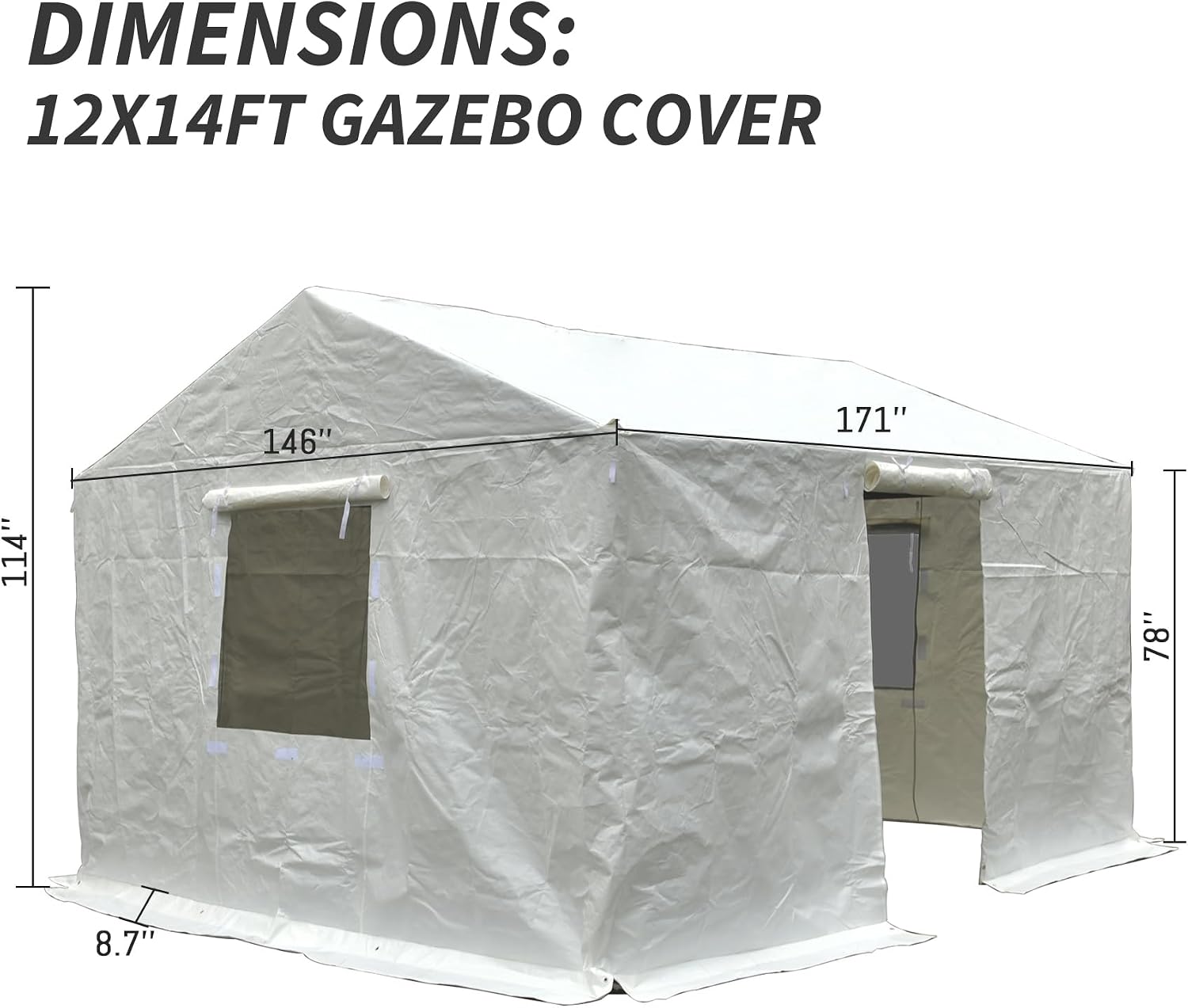 GOWE 12'x14' Gazebo Cover for Hardtop Gazebos, Outdoor Universal Winter Gazebo Cover with Sidewalls and Mesh Windows, All Season Waterproof Enclosed Gazebo Cover, White