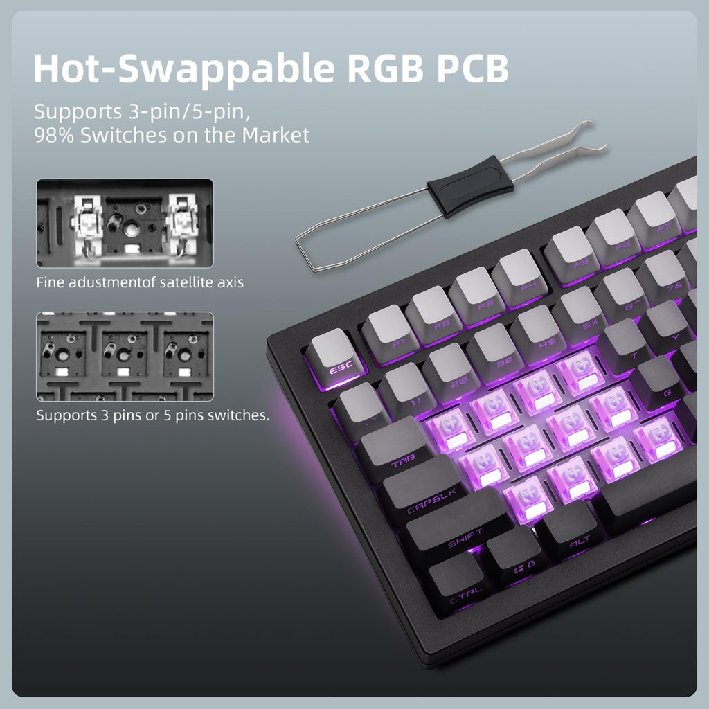 ZORNHER ZH870 Wireless Mechanical Gaming Keyboard,80% Black Custom Creamy Sound Keyboard with Shine Through PBT Keycaps,Pre-lubed Linear Switches,Hot-Swappable,RGB Backlit,2.4GHz/USB-C/BT5.0