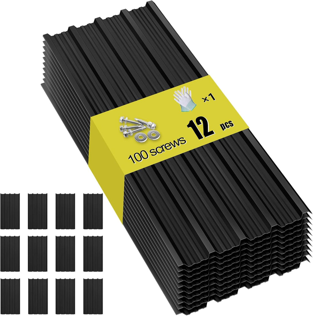 Metal Roof Panels - 12 Pcs Corrugated Pergola Roofing Panels Heavy Duty Waterproof Tin Roofing Materials for Shed Gazebo Patio Garages 50.78x17.7in, Black
