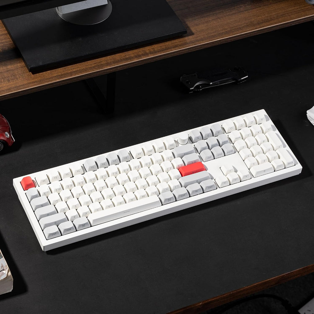 Keychron Q6 Max QMK/LAUNCHER Wireless Bluetooth/2.4 GHz/USB-C Wired Custom Mechanical Keyboard, Full Size Programmable Knob RGB Backlit Hot-Swappable Gateron Brown Switch for Mac Windows Linux - White
