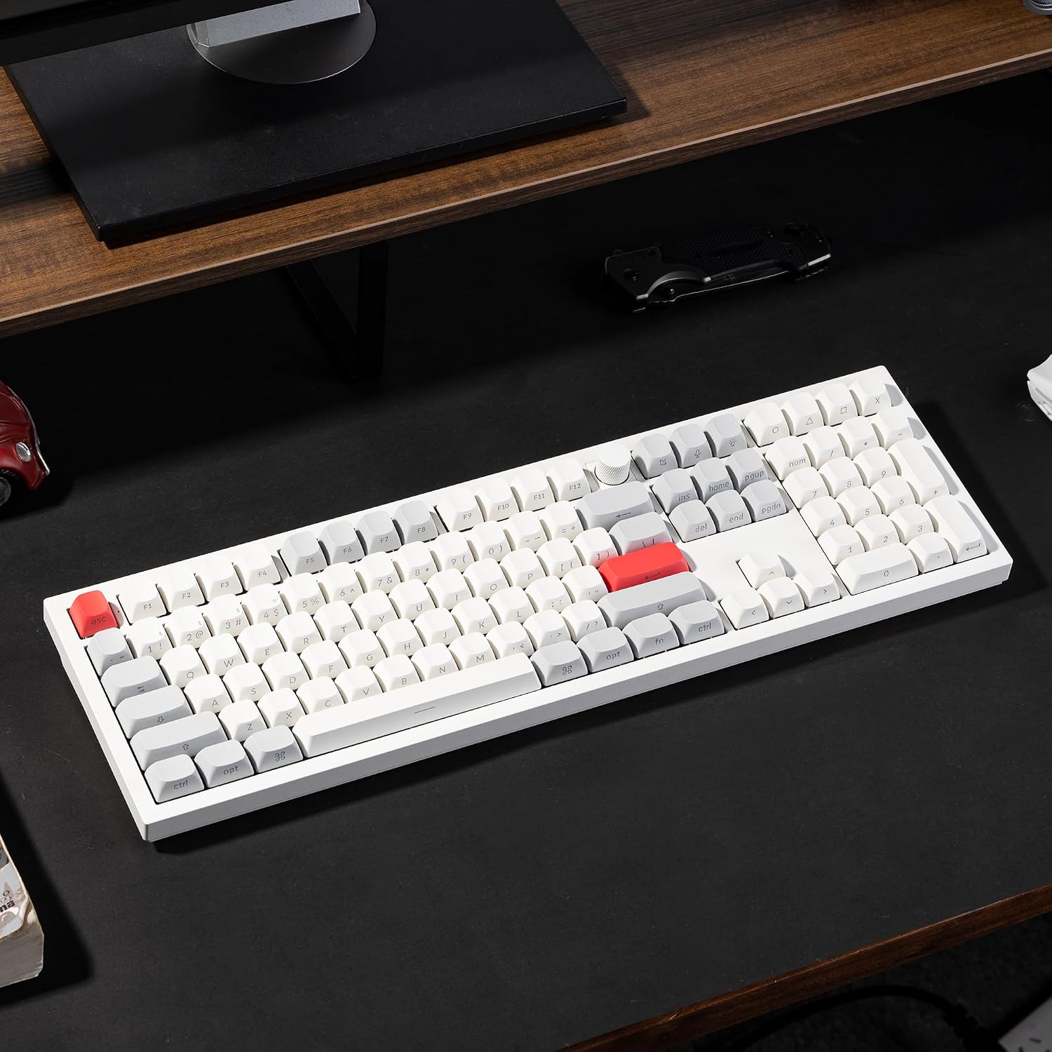 Keychron Q6 Max QMK/Launcher Wireless Bluetooth/2.4 GHz/USB-C Wired Custom Mechanical Keyboard, Full Size Programmable Knob RGB Backlit Hot-Swappable Gateron Red Switch for Mac Windows Linux - White
