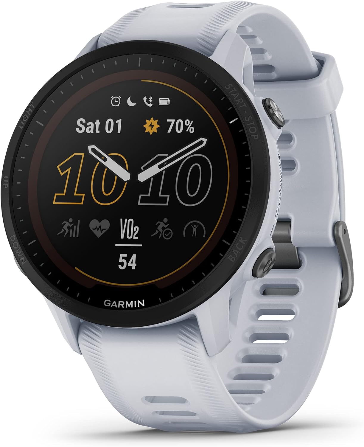 Garmin Forerunner® 955 Solar, GPS Running Smartwatch with Solar Charging Capabilities, Tailored to Triathletes, Long-Lasting Battery, Whitestone
