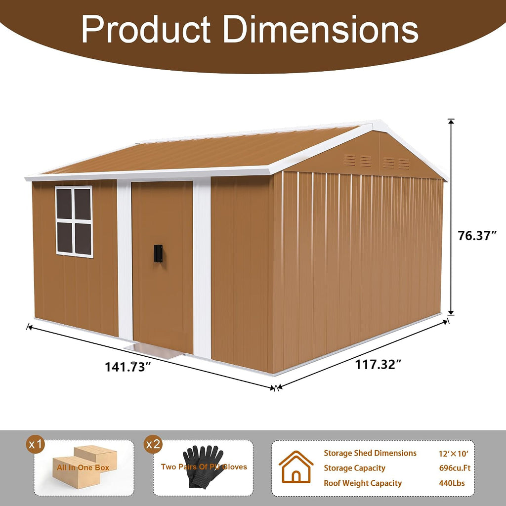 Leavader 12x10 FT Metal Storage Shed, Heavy-Duty Outdoor Matel Tool Shed with Windows, Lockable Door&Ventilation - Weatherproof Outdoor Garden Shed for Backyard, Lawn, Tool Organization