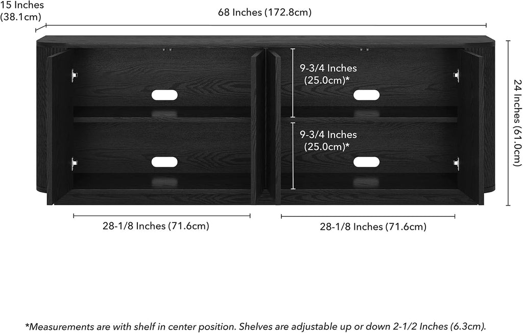 Henn&Hart Fluted TV Stand for TVs up to 75' with 2 Storage Cabinets with an Adjustable Shelf for Living Room, Family Room, or Office, Natural Black