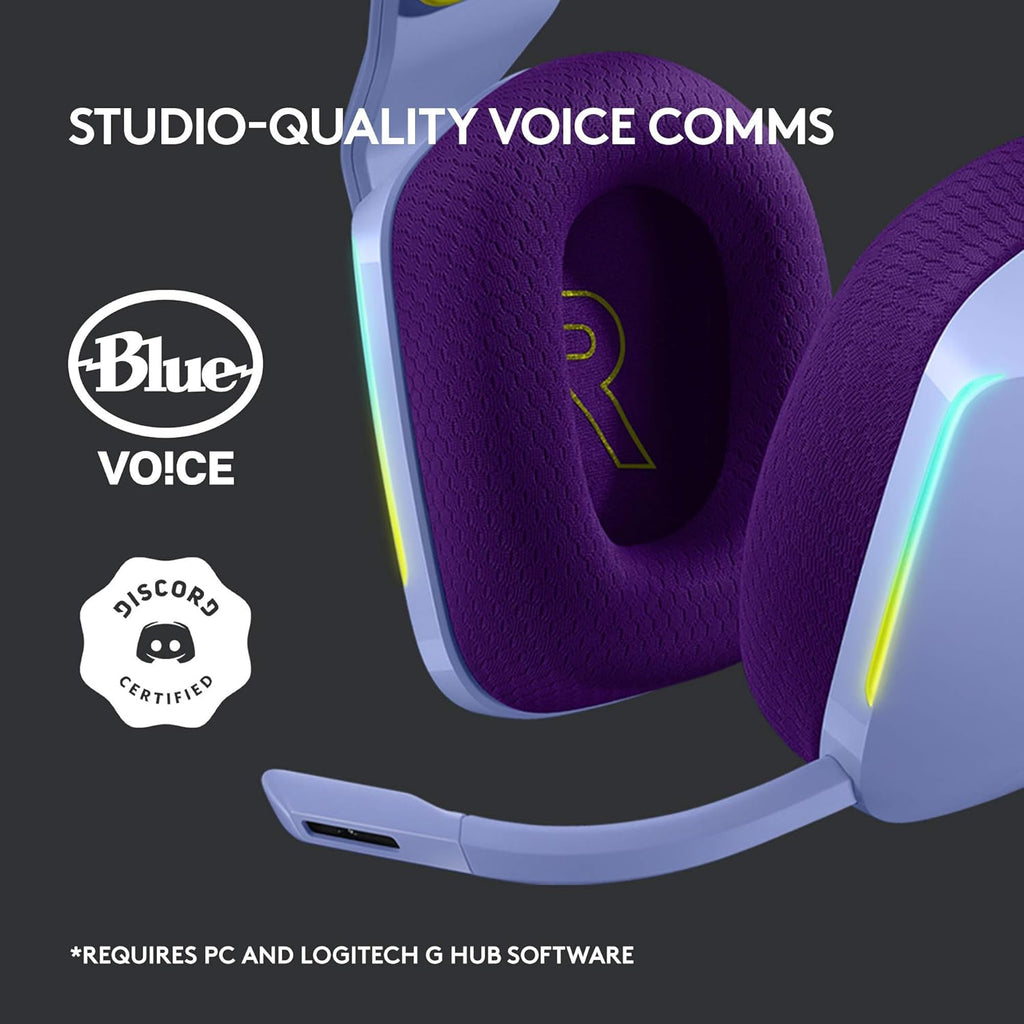 Logitech G733 Lightspeed Wireless Gaming Headset with Suspension Headband, LIGHTSYNC RGB, Blue VO!CE mic Technology and PRO-G Audio Drivers - Lilac