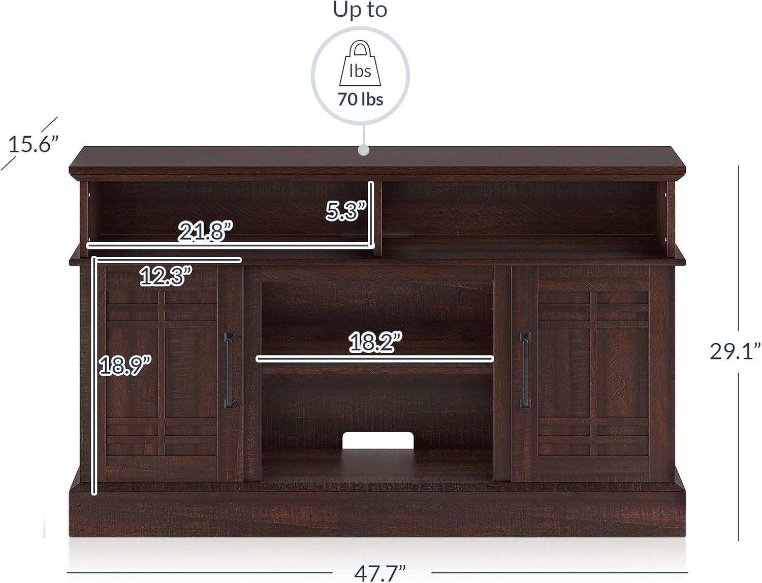 BELLEZE Modern 48' Farmhouse Wood TV Stand & Media Entertainment Center Console Table for TVs up to 50 Inch with Open Storage Shelves & Cabinets - Norrell (Espresso)