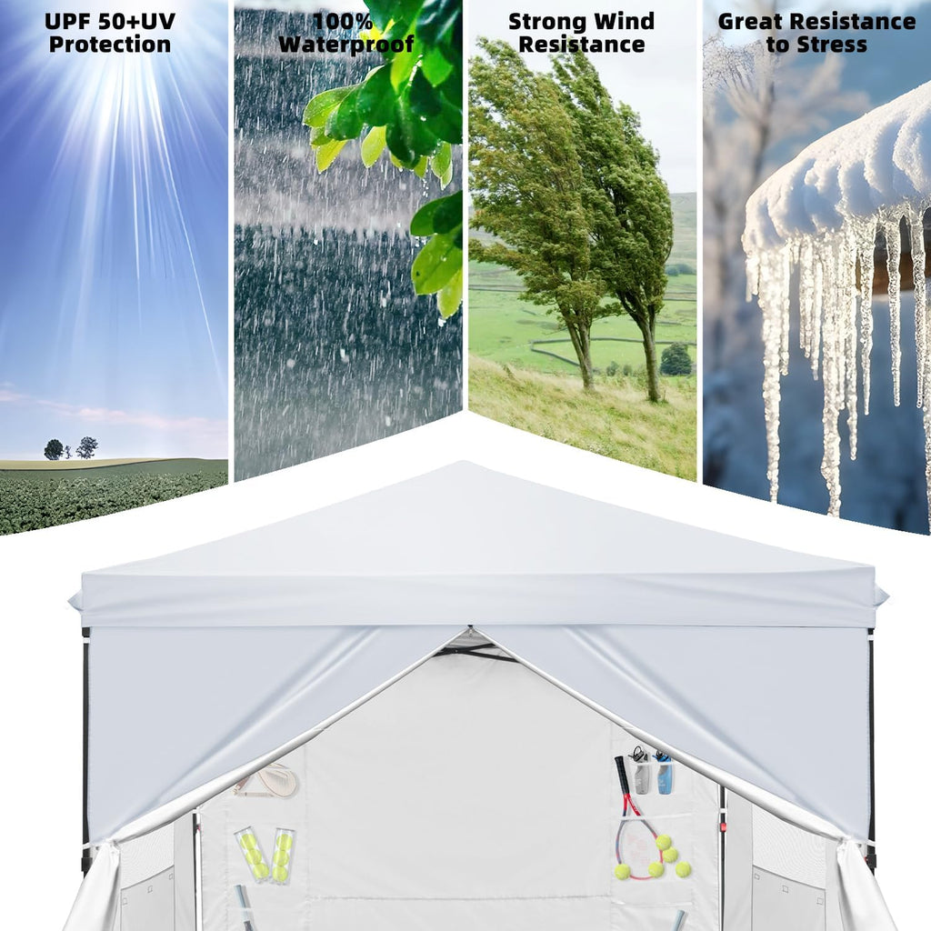 White 10x10 FT Pop Up Canopy Tent with Sidewalls, Heavy Duty Canopy for Outdoor, Commercial Instant Gazebos, for Party, Patio, by Kendane.