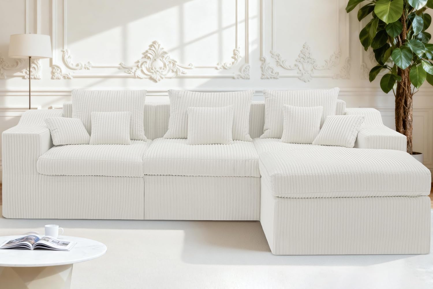 Homguava Modular Sectional Couches for Living Room,101' Cloud Couch with L-Shape Chaise,Comfy Sofa Living Room Couch with Deep Seat,No Assembly (Cordury Beige)