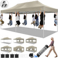 HOTEEL 10x20 Pop up Canopy Tent for Parties, Heavy Duty Easy Setup Tent with 6 Sidewalls, Outdoor Commercial Instant Gazebo for Wedding Event, with Roller Bag & Sand Bags, Khaki(Hexagonal Frame)