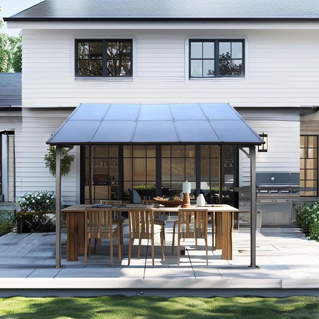 10' x 10' Gazebo, Wall Mounted Gazebos Pergola on Clearance, Outdoor Patio Lean to Gazebo Awnings for Deck, Porch, Backyard and More