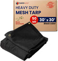 Tarps Now 30' x 30' Heavy Duty Mesh Tarp with 75% Shade and Brass Grommets - Multipurpose Protective Cover Tarpaulin with Air Flow for Tie Downs, Shade, Fences, Canopies, Dump Trucks - Black