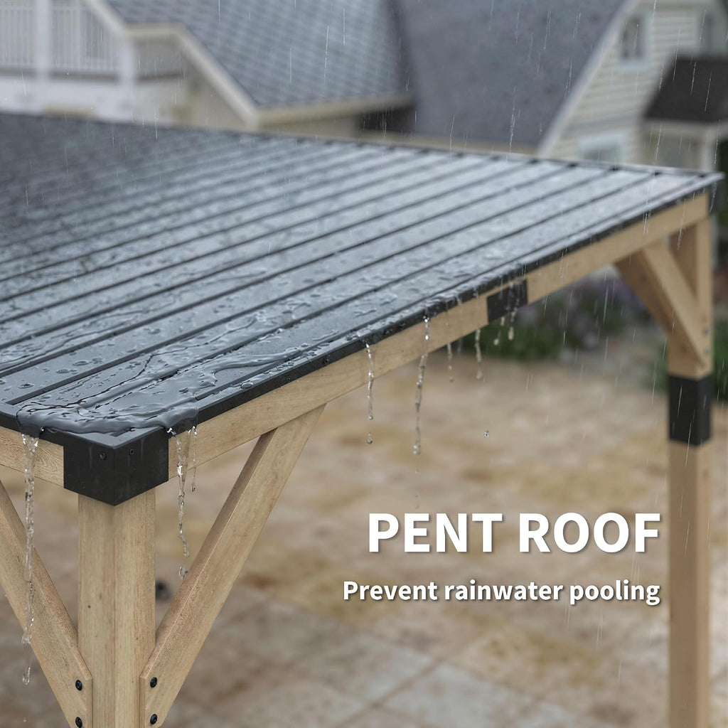 Outsunny 10' x 20' Wooden Gazebo, Hardtop Lean-to Gazebo Pergola with Galvanized Steel Sloped Roof, Large Heavy Duty Awning for Patio, Deck, Backyard, Light Walnut