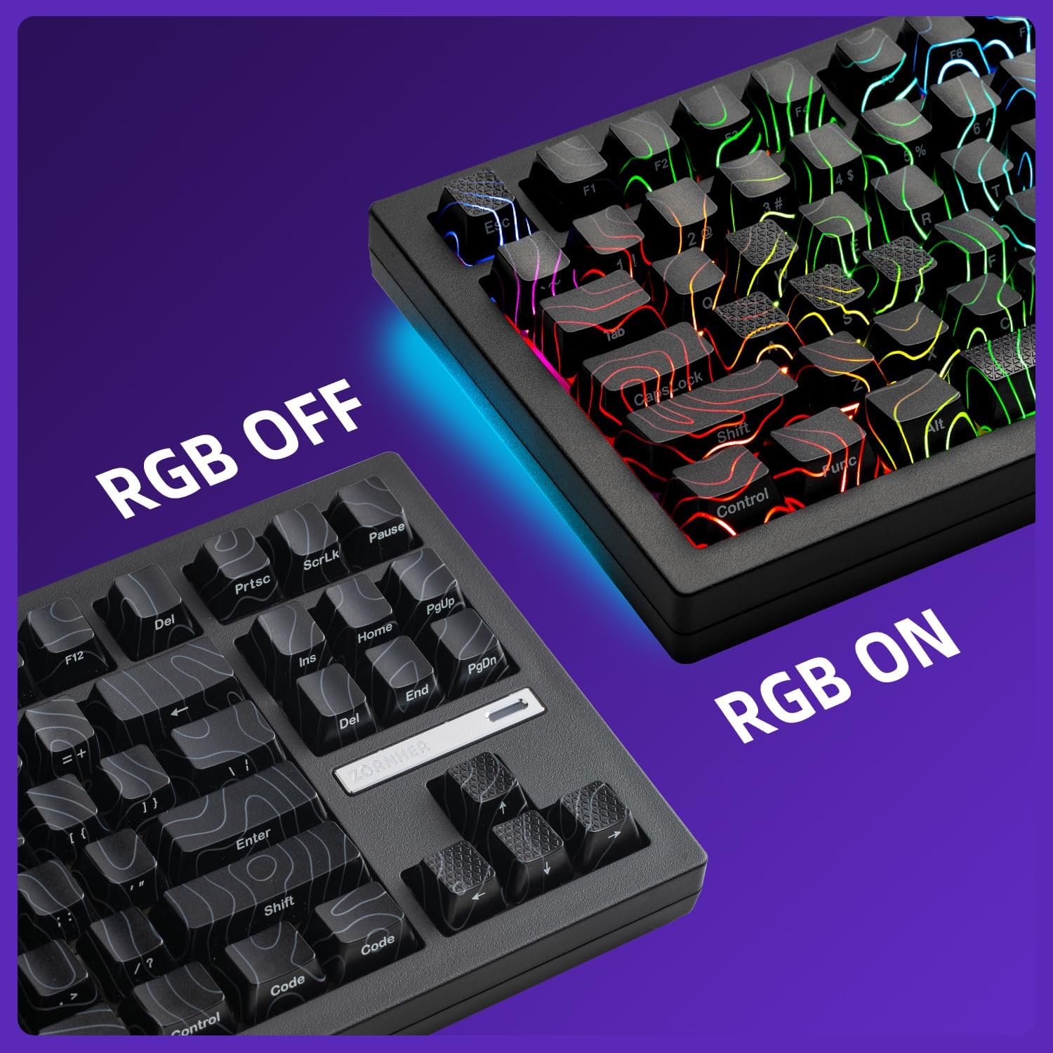 ZORNHER ZH870 Wireless Gaming Mechanical Keyboard,80% Black Custom Creamy Sound Keyboard with Lighted Up Black Topographic Keycaps,Creamy Sounding Linear Switches,Hot-Swappable,RGB Backlit