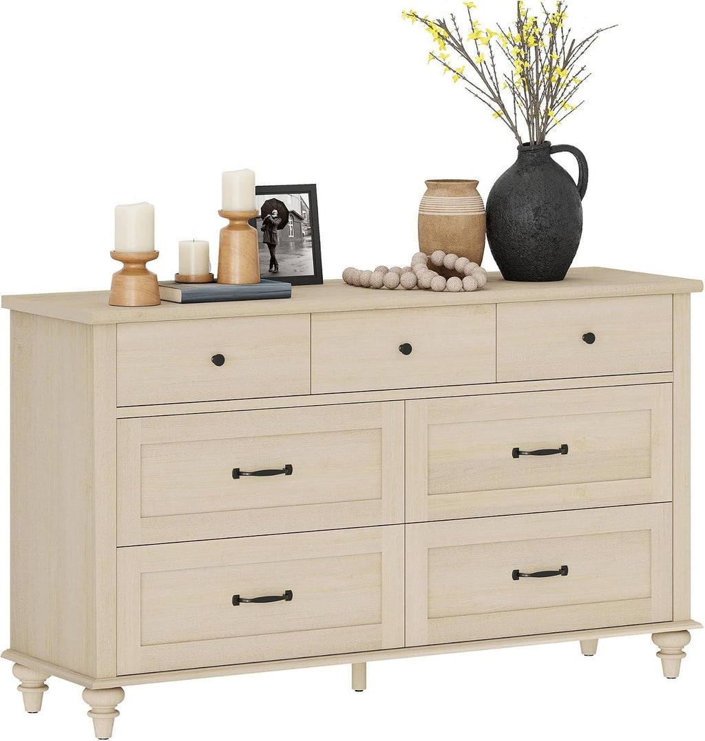 WAMPAT Wide Dresser TV Stand for 65 Inch TV, Light Wood TV Console Table Entertainment Stand with 7 Drawers, Beige Media Storage Cabinet for Living Room Bedroom, 54 Inch