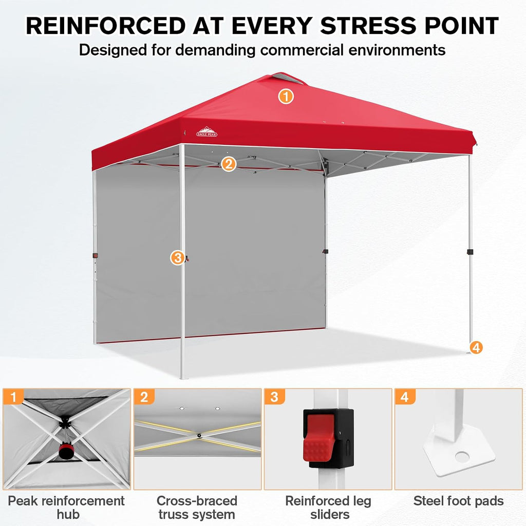 EAGLE PEAK Commercial Canopy 10x10 Pop Up Canopy Tent with 1 Sidewall, Easy Setup Heavy Duty Instant Event Shelter for Vendors & Markets, Outdoor Sun Shade, Red