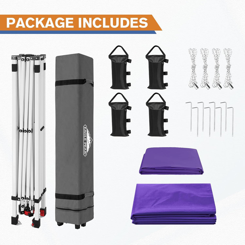 EAGLE PEAK Commercial Canopy 10x10 Pop Up Canopy Tent with 1 Sidewall, Easy Setup Heavy Duty Instant Event Shelter for Vendors & Markets, Outdoor Sun Shade, Purple