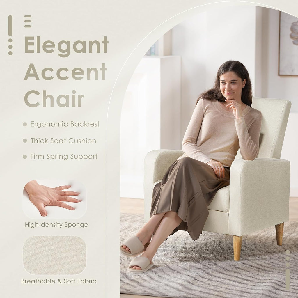 COLAMY Upholstered Sherpa Accent Living Room Chairs Set of 2, Fabric Arm Chair Reading Side Chair, Single Sofa with Back Pillow and Wood Legs,Cream