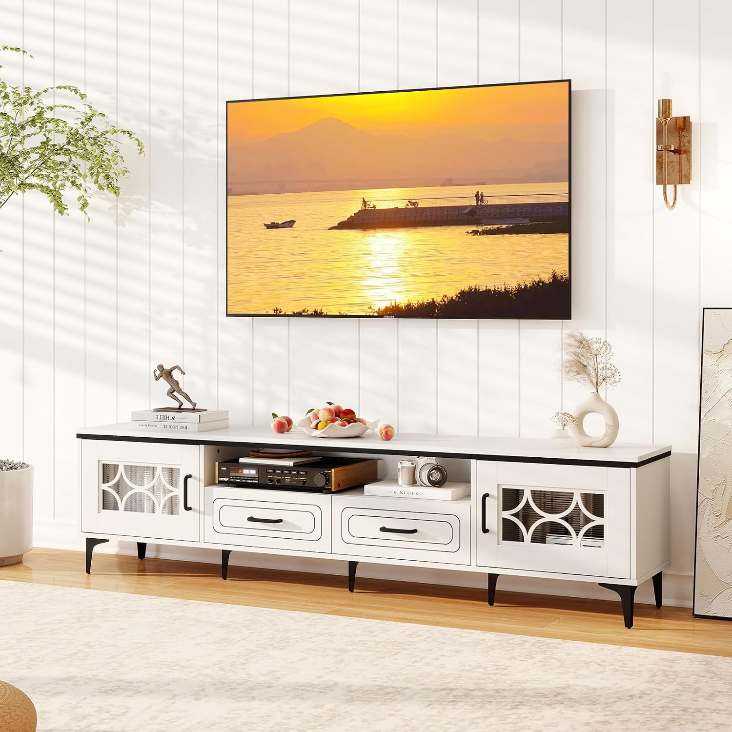 Giantex Modern TV Stand for TVs up to 80', Entertainment Center with Storage Drawers, Side Cabinets, Wood Television Stands, Media TV Console Table for Living Room Bedroom
