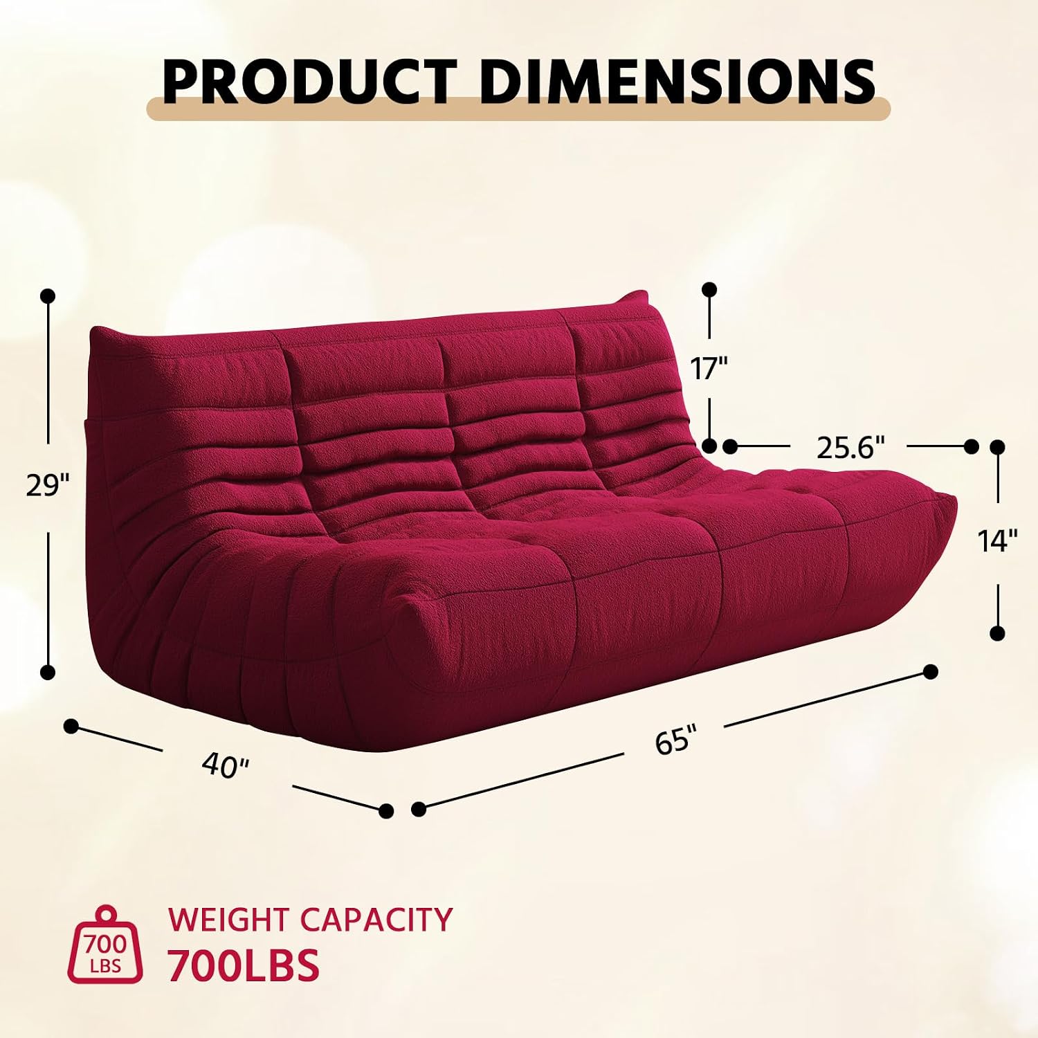 3-Seater Giant Loveseat Boneless Bean Bag Chair for Adults - Teddy Fleece Fireside Accent Chair with Memory Foam, Comfy Lazy Floor Sofa Couch Chaise Lounge for Living Room Bedroom Theater