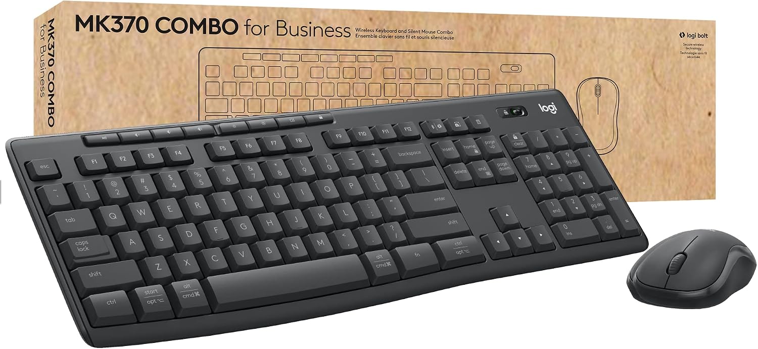 Logitech MK370 Combo for Business, Wireless Full-Size Keyboard and Wireless Mouse, Secure Logi Bolt USB Receiver, Bluetooth, Globally Certified Windows/Mac/Chrome, Linux - Graphite, Pack of 4