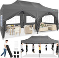 COBIZI 10x20 Heavy Duty Pop Up Canopy Tent with 6 Sidewalls Thicken Frame, Commercial Easy Up Outdoor Wedding Party Tents, All Season Waterproof Windproof with Stakes Sandbags Ropes Roller Bag, Gray