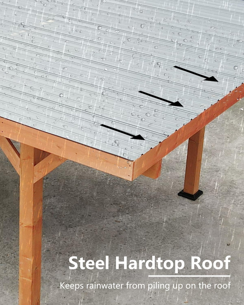 18.3 x 12.6 x 7.8 FT Carport, Wood Outdoor Gazebo Pavilion with Hardtop Sloped Steel Roof, Heavy Duty Waterproof Car Port for Backyard, Patio, Deck and Lawn