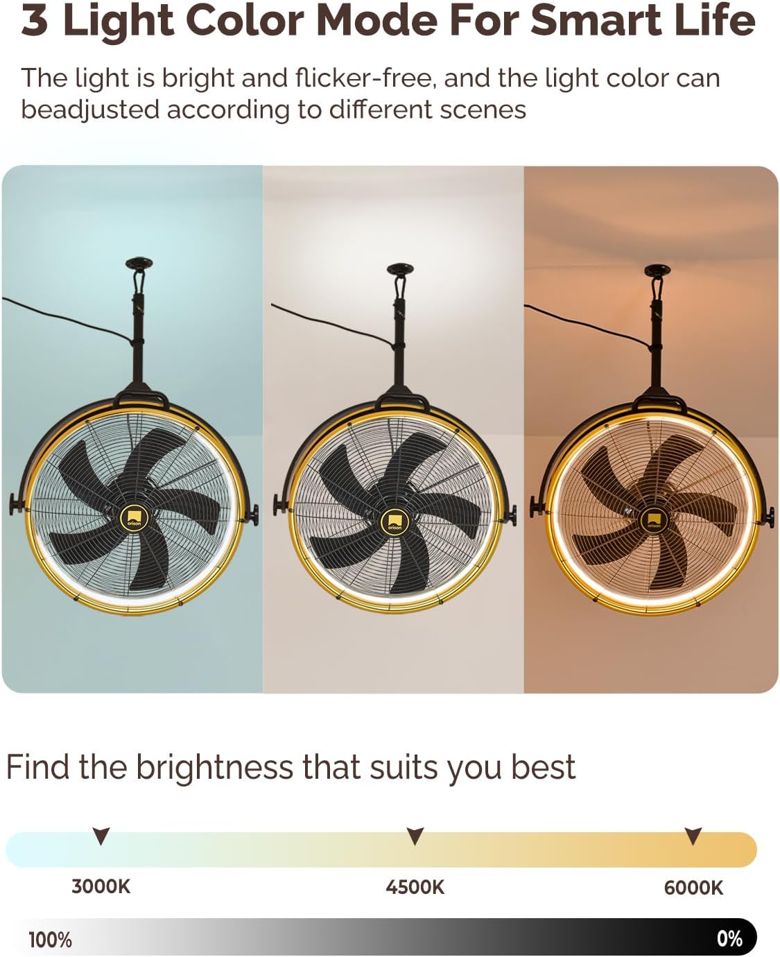 Orison 24.8'' Outdoor Ceiling Fan, 6 Speed Ceiling Mounted Plug-In Cord Garage Fan with Remote&APP, 360-degree Manual Vertical Rotation, Hook up, Gazebo, Patio, Pergola (5 blades- Yellow&Black)