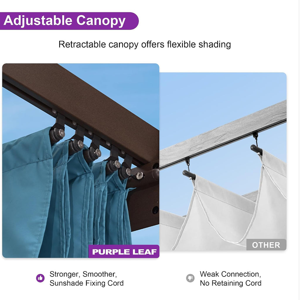 PURPLE LEAF 10' x 12' Retractable Pergola Outdoor Aluminum White Pergola with Sun Shade Canopy Patio Modern Bronze Shelter for Garden Yard Deck Grape, Turquoise Blue