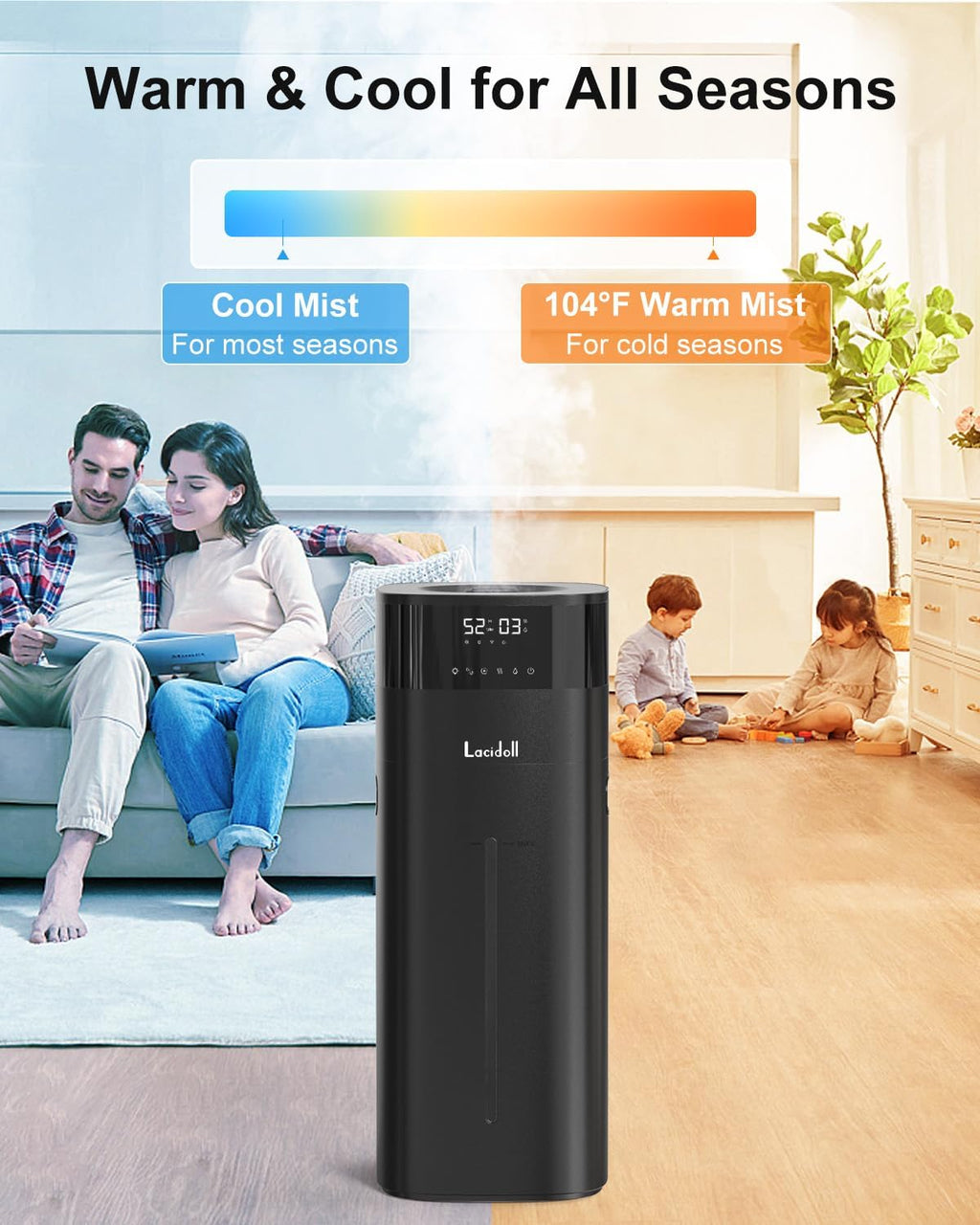 Lacidoll Warm and Cool Mist Humidifier Large Room, 5.3Gal/20L Humidifiers for Home 2500 sq ft, Whole House Humidifiers with Diffuser & Extended Tube, Air Humidifier for Bedroom Nursery Baby Plants