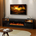 Kucreiheat Fireplace TV Stand for 70-90 inch TV, Large Entertainment Center with Fireplace & LED Lights,High Gloss Living Room Storage Cabinet, Black, 80''(Crystal)