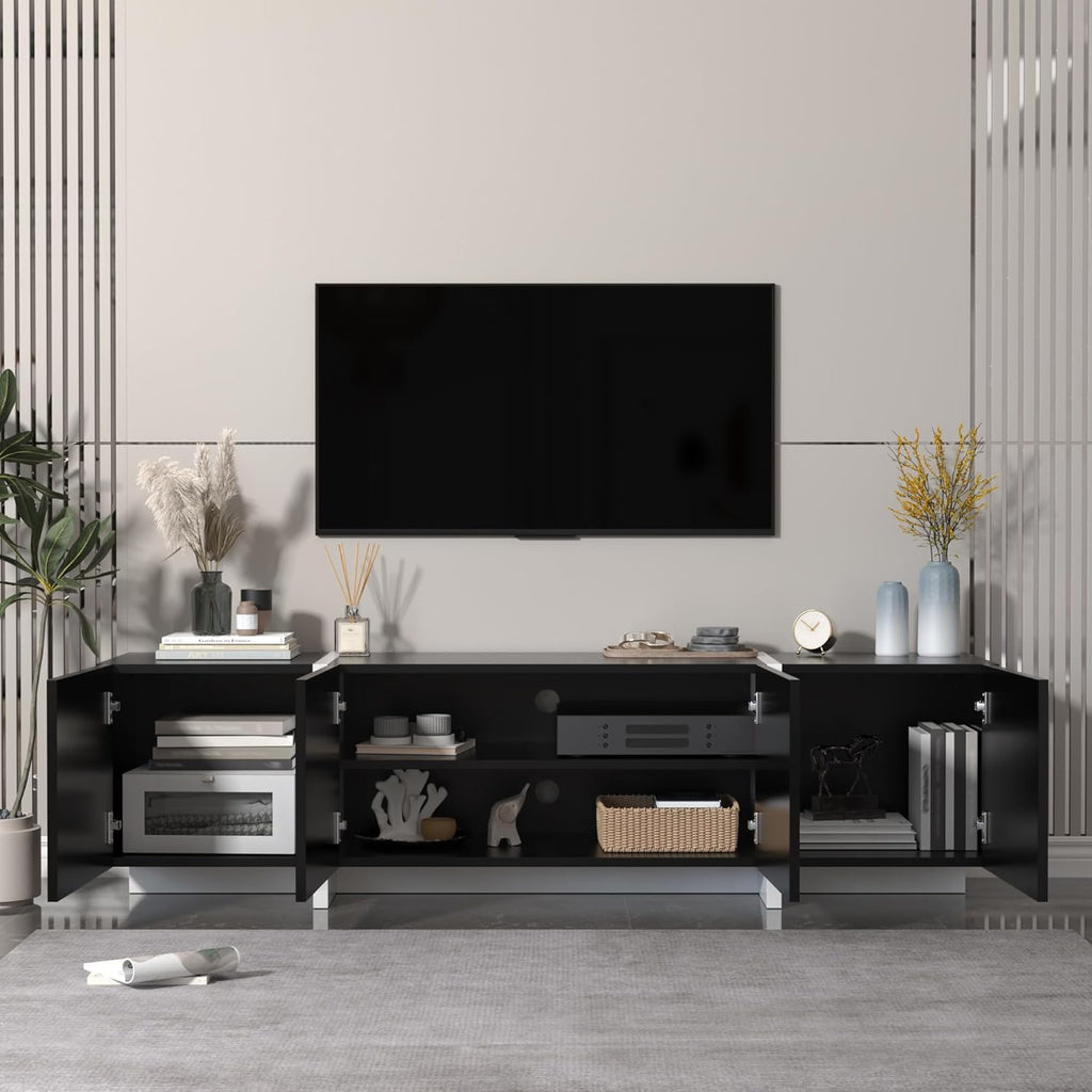 holzart 67' Modern Black TV Stand up to 70 Inch TV, Media Console with High Gloss Doors & Scratch-Resistant Matte Top, Entertainment Center with Cable Management & Storage Cabinet for Living Room