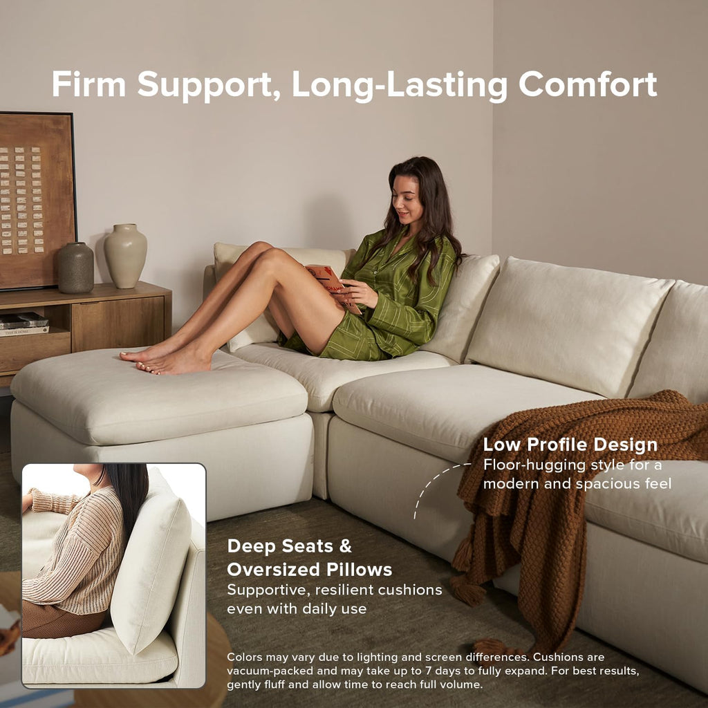 mopio Oversized Modular Sectional Sofa with Fully Removable Covers and Storage, Convertible U, L-Shaped and Sleeper Sectional, Modern Couches with Ottoman Chaise (Oat Fabric, 4 Seats, L)