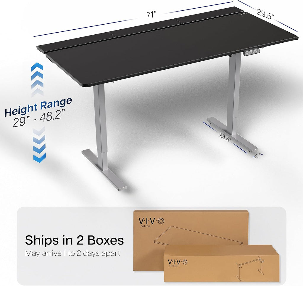 VIVO Electric 71 x 30 in Standing Adjustable Gaming Desk with Hidden Cable Trays, Full-Size Mouse Pad, Holds 220 lbs, Black Top Gray Frame, DESK-KIT-1G6-P3B-71