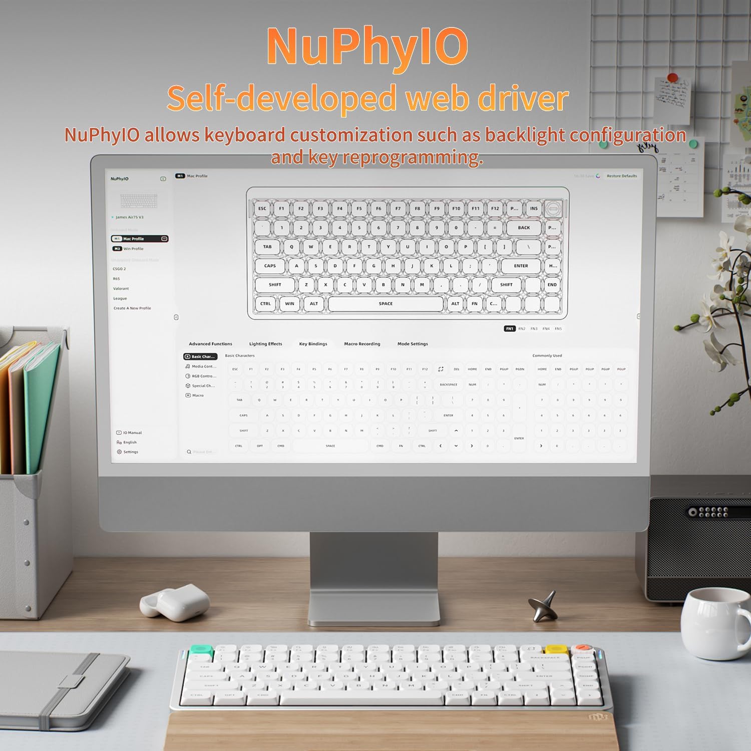 nuphy Air75 V3 Hot Swappable Wireless Mechanical Keyboard, 84 Keys 75% Custom Low Profile Keyboard with Knob, RGB Backlit, Gasket Mounted, Support Bluetooth/2.4GHz/USB-C,Black-Blush Nano