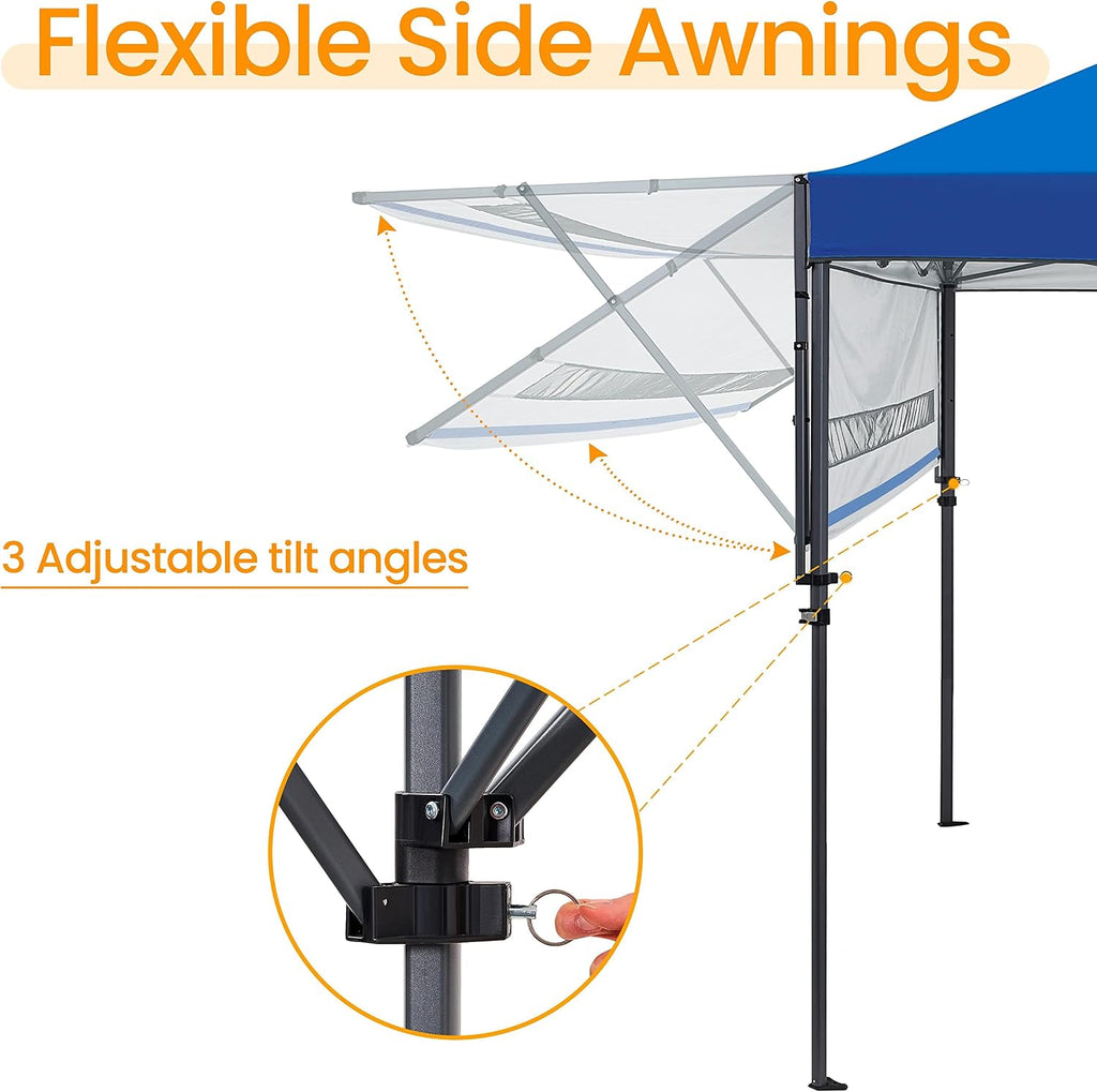 Yaheetech 10x17ft Pop Up Canopy with Awnings, Outdoor Canopy Tent, Heavy Duty Instant Beach Sun Shelter with Adjustable Dual Half Awnings & Wheeled Carry Bag, 4 Sandbags, One-Handed Set-up, Blue