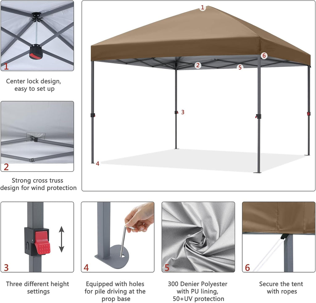 ABCCANOPY Outdoor Easy Pop up Canopy Tent 10x10 with 4 Sandbags, Khaki