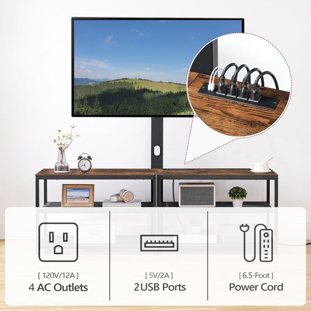MAHANCRIS 59' TV Stand with Mount and 4 Power Outlets, Entertainment Center Media Console, Swivel TV Stand Mount up to 75 inch TVs, Height Adjustable, Metal Frame for Living Room, Bedroom TVHR35E01V