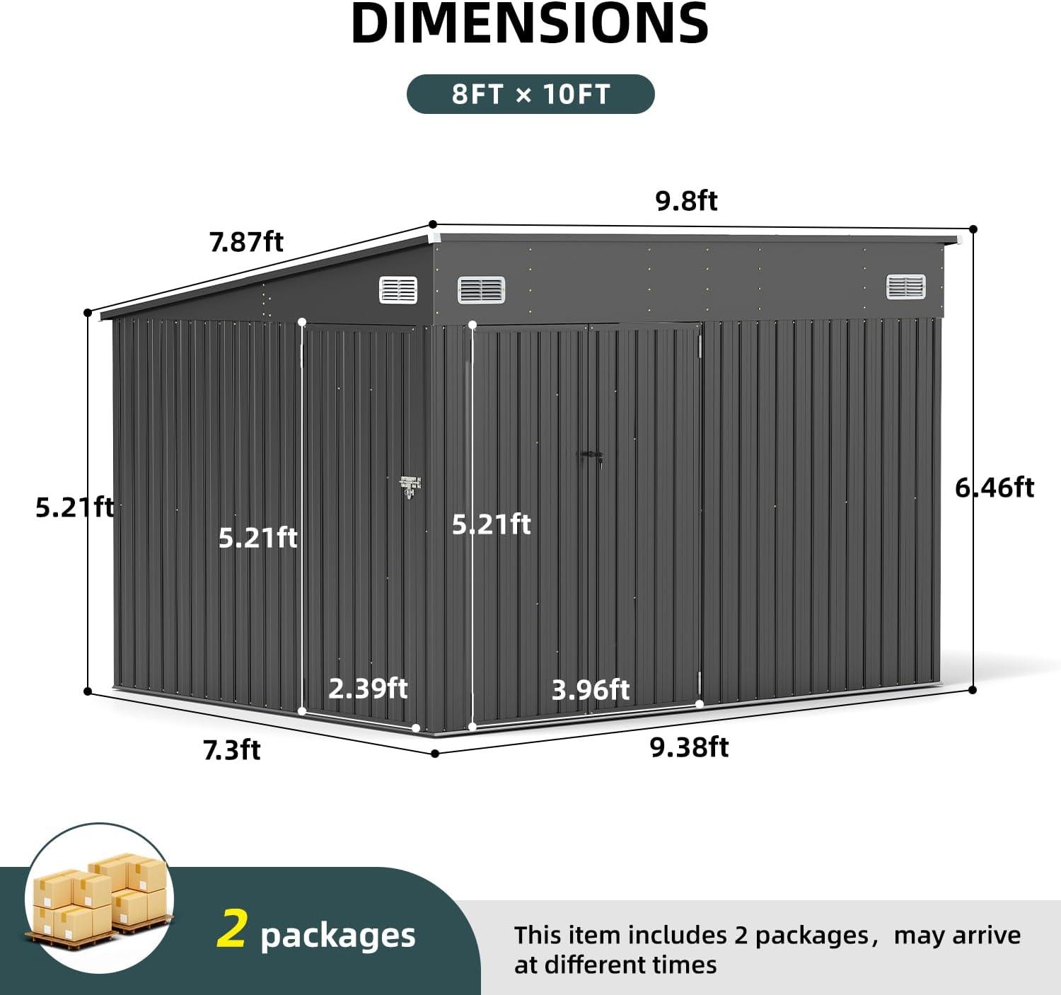 10x8ft Black Metal Tool Shed with Triple Lockable Doors, Heavy-Duty, Weather-Resistant & Rustproof Outdoor Storage for Tools, Garden Equipment, Bikes & Backyard Essentials