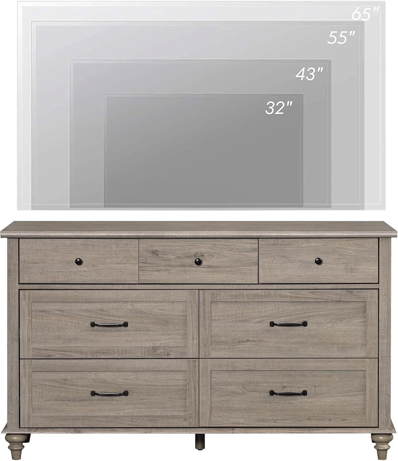 WAMPAT Wide Dresser TV Stand for 65 Inch TV, Light Wood TV Console Table Television Stands with 7 Drawers, Grey Media Storage Cabinet for Living Room Bedroom, 54 Inch