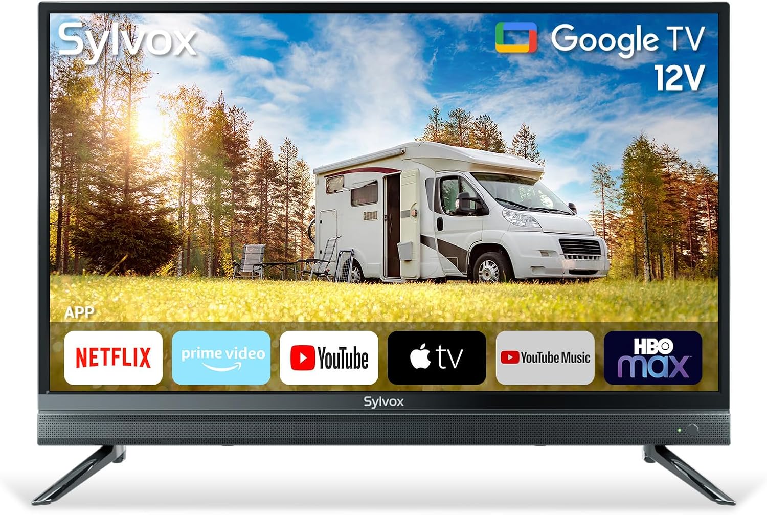 SYLVOX Smart RV TV, 32' 12V TV for RV Camper 1080P DC/AC Powered Television, Support Google, Download APPs, Bluetooth WiFi, Smart TVs for Home Car Campervan Truck