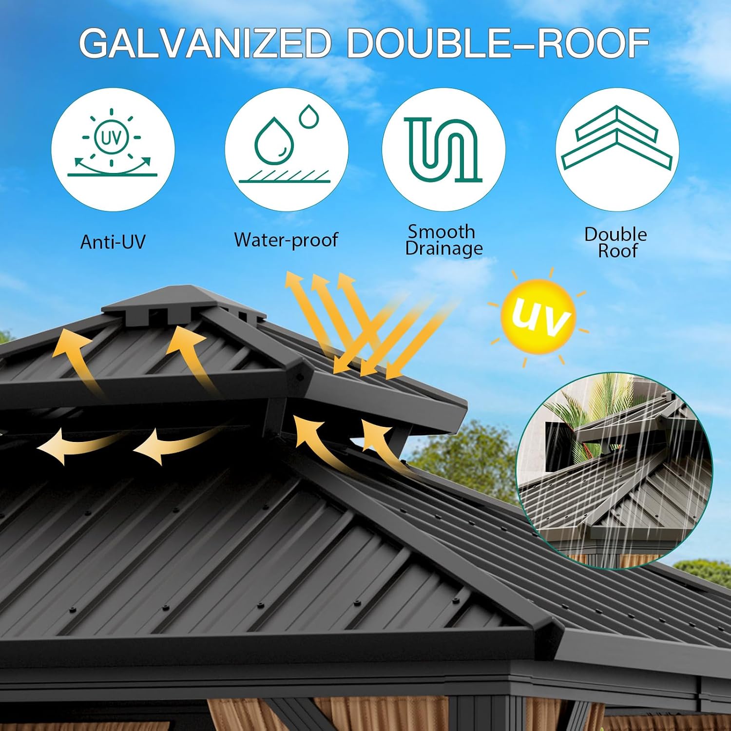 Garvee 10x10 ft Hardtop Gazebo, Outdoor Heavy Duty Galvanized Aluminum Framed Double Roof Pavilion with Netting and Curtains, Waterproof Metal Roof Gazebo for Backyard, Patio, Deck and Poolside, Brown
