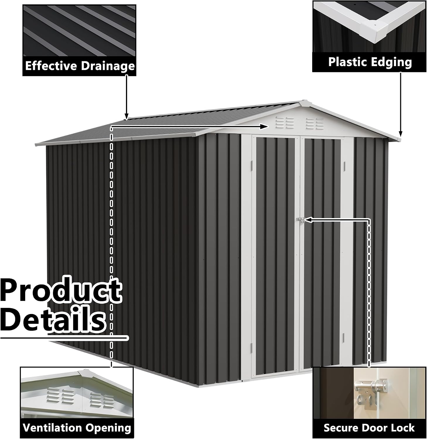 6x9 FT Large Outdoor Storage Shed, Galvanized Tool Shed, Metal Garden Shed with Apex Roof & Lockable Door& Air Vent, Waterproof Rust-Resistant for Patio Furniture Lawnmower Bike