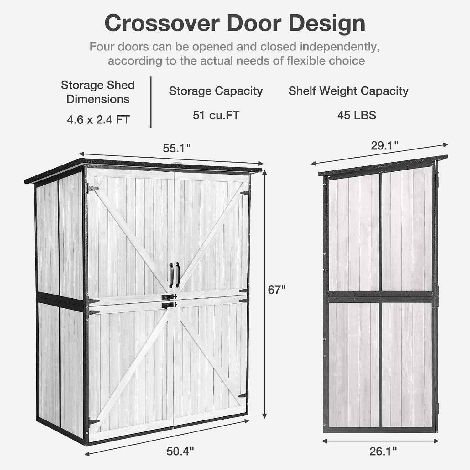 Outdoor Storage Shed with Floor - Waterproof Natural Fir Cabinet with Adjustable Shelves and Double Lock for Anti-Theft - Suitable for Storing Garden Tools and Household Debris (Off-White)