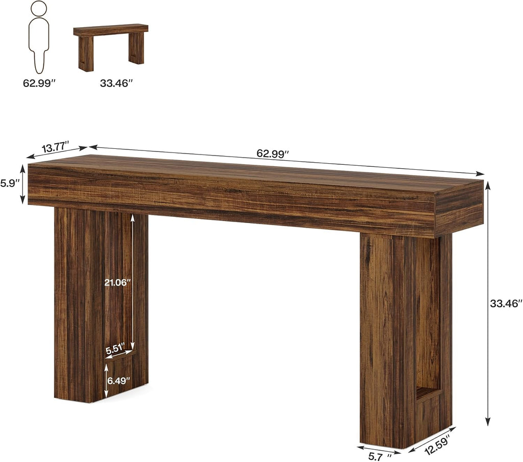 Tribesigns Farmhouse Console Table, 63-Inch Long Narrow Sofa Table Behind The Couch, Wooden Rectangular Entryway Table for Entrance, Hallway, Living Room, Rustic Brown (Rustic Brown)