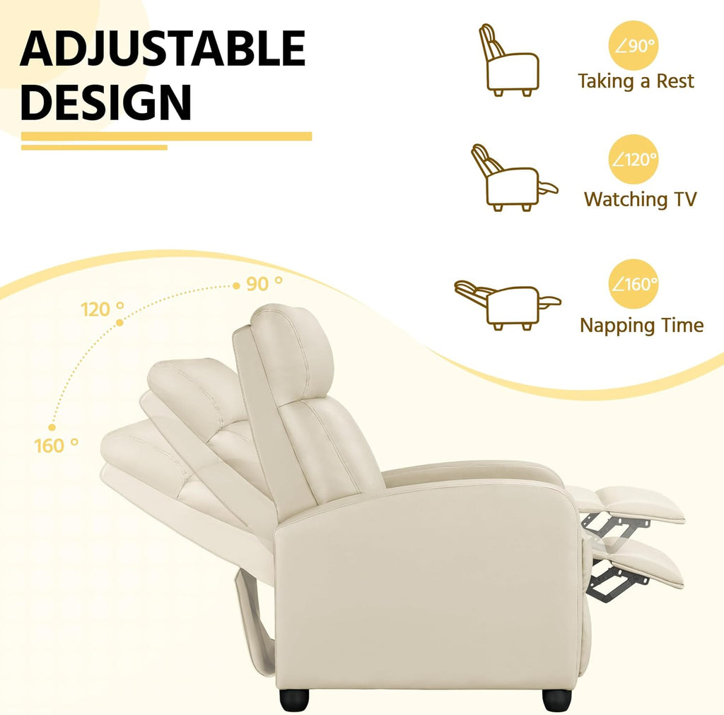 Yaheetech PU Leather Reclining Chair Single Sofa for Living Room Padded Seat with Pocket Spring for Small Space Living Room Bedroom Home Theater Beige