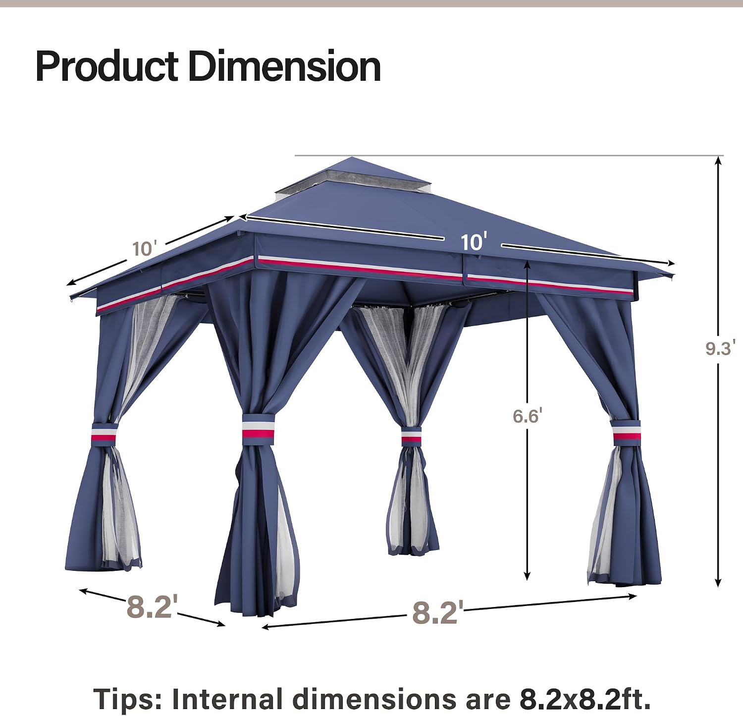 LAUSAINT HOME 10'x10' Outdoor Patio Gazebo, Heavy Duty Party Tent & Shelter with Double Roofs, Mosquito Nettings and Privacy Screens for Backyard, Garden, Deck (Klein Blue)
