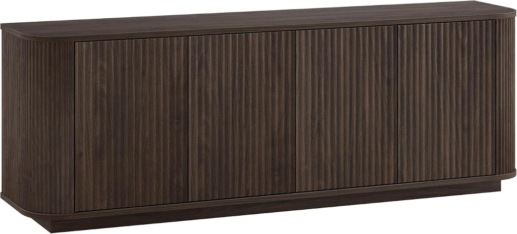 Henn&Hart Fluted TV Stand for TVs up to 75'' with 2 Ribbed Storage Cabinets with an Adjustable Shelf for Living Room, Family Room, or Office, Rich Brown