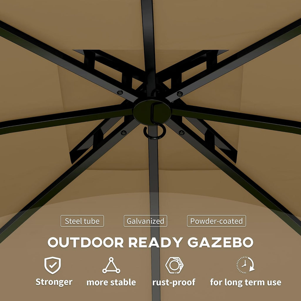 Outsunny 11' x 11' Outdoor Gazebo, Arc Patio Gazebo Canopy Shelter, UV Protected, with Curtains, Church Windows, Double Roof, Galvanized Steel Frame for Lawn, Backyard and Deck, Beige