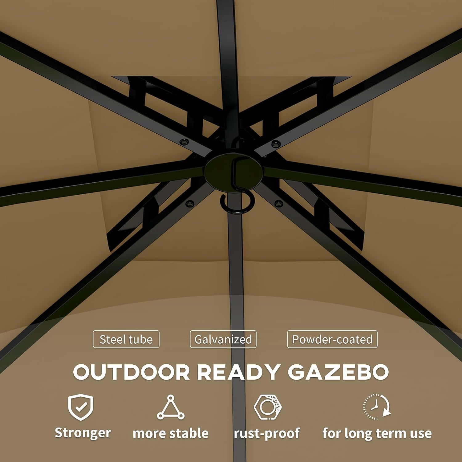 Outsunny 11' x 11' Outdoor Gazebo, Arc Patio Gazebo Canopy Shelter, UV Protected, with Curtains, Church Windows, Double Roof, Galvanized Steel Frame for Lawn, Backyard and Deck, Beige